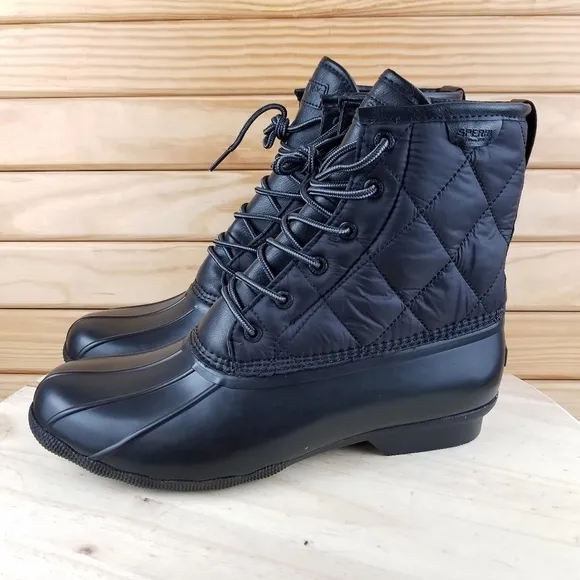 Sperry Top-Sider Saltwater Black Duck Boots 12M Lace-up STS23701 Rubber Rain NEW
