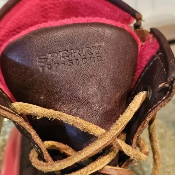 Sperry Top-Sider Saltwater Rain Boots Leather Red Rubber Wmns Sz 8