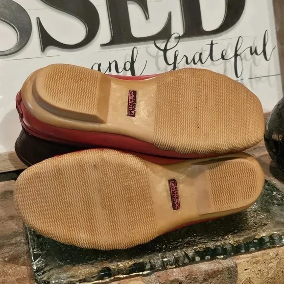 Sperry Top-Sider Saltwater Rain Boots Leather Red Rubber Wmns Sz 8