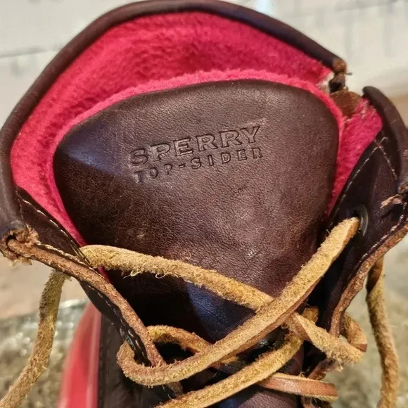 Sperry Top-Sider Saltwater Rain Boots Leather Red Rubber Wmns Sz 8