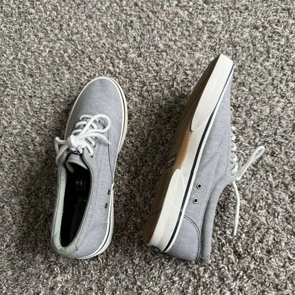 Sperry Top Sider Shoes Mens 10 M Halyard Cvo Sneakers Gray Canvas Lace Up New
