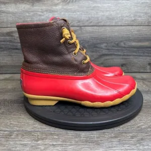 Sperry Top-Sider Saltwater Rain Boots Leather Rubber Women's Size 7.5 Red Brown