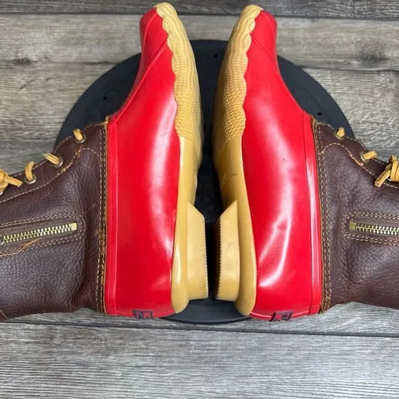Sperry Top-Sider Saltwater Rain Boots Leather Rubber Women's Size 7.5 Red Brown