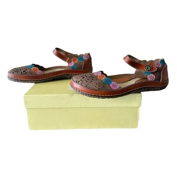 Spring Step L’ARTISTLE Kysandra Fleur Mary Jane Flat in Tan Multi Size 40 US9