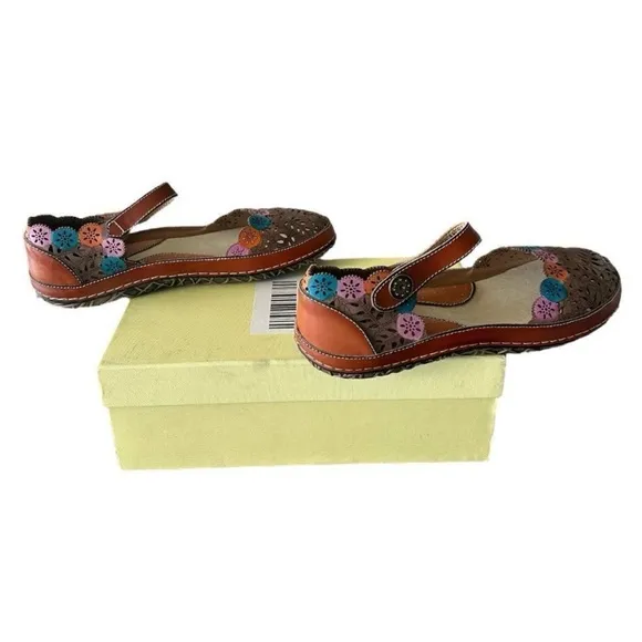 Spring Step L’ARTISTLE Kysandra Fleur Mary Jane Flat in Tan Multi Size 40 US9