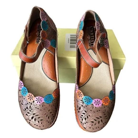 Spring Step L’ARTISTLE Kysandra Fleur Mary Jane Flat in Tan Multi Size 40 US9