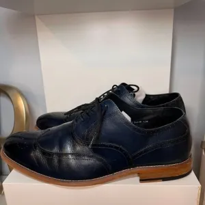 Stacy Adams Dunbar Navy Blue Leather Wingtip Oxford Dress Shoes Size‎ 10.5