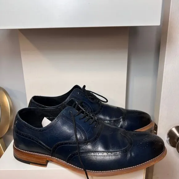 Stacy Adams Dunbar Navy Blue Leather Wingtip Oxford Dress Shoes Size‎ 10.5