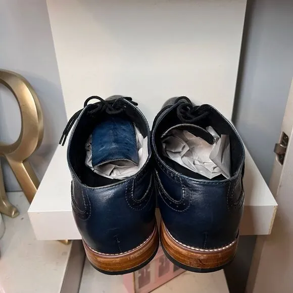 Stacy Adams Dunbar Navy Blue Leather Wingtip Oxford Dress Shoes Size‎ 10.5
