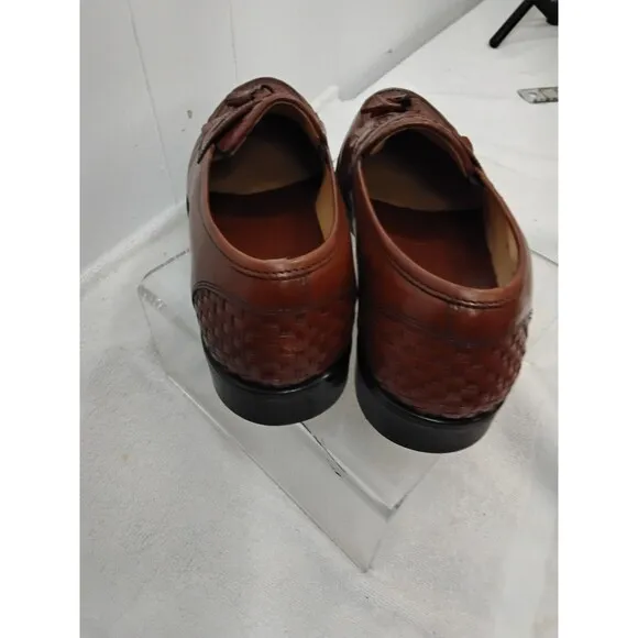 Stanley Blacker Men Italain Carmel Color Woven leather with TassrlSlip ons Size