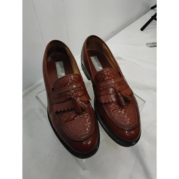 Stanley Blacker Men Italain Carmel Color Woven leather with TassrlSlip ons Size