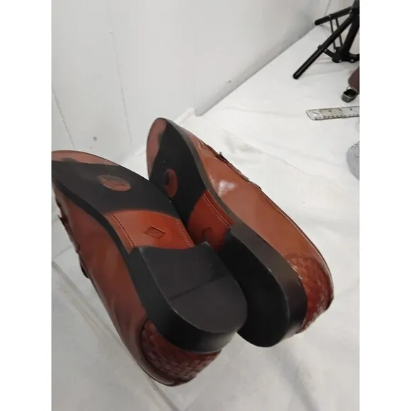 Stanley Blacker Men Italain Carmel Color Woven leather with TassrlSlip ons Size