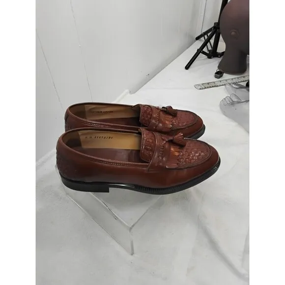 Stanley Blacker Men Italain Carmel Color Woven leather with TassrlSlip ons Size