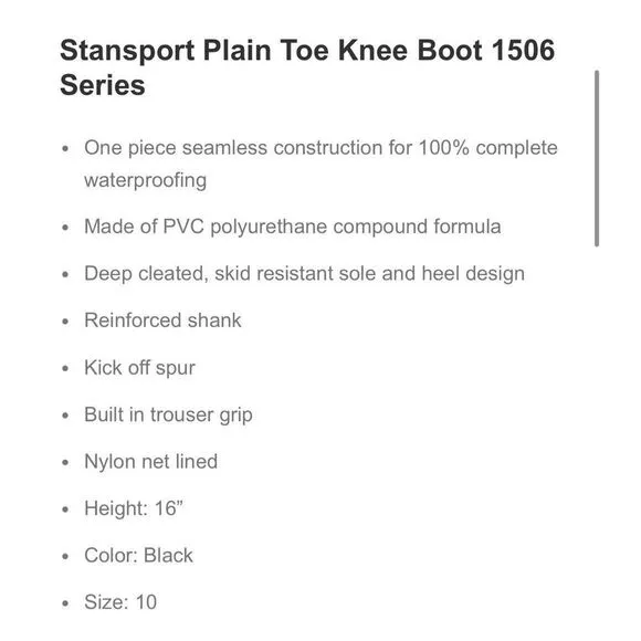 Stansport Rubber Plain Toe Knee Boots Black Workwear Farm Ranch Mens Sz 10 Weath