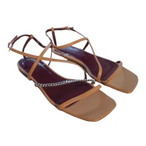 STAUD‎ | Leather Chain-Link Accents Gladiator Sandals in Size EU 40