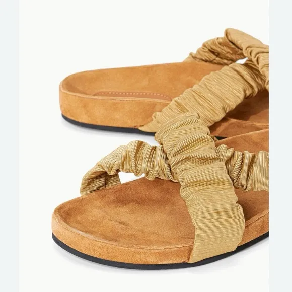 Staud Michel Slide Fennel Cashew Ruched Crisscross Sandals Size 37