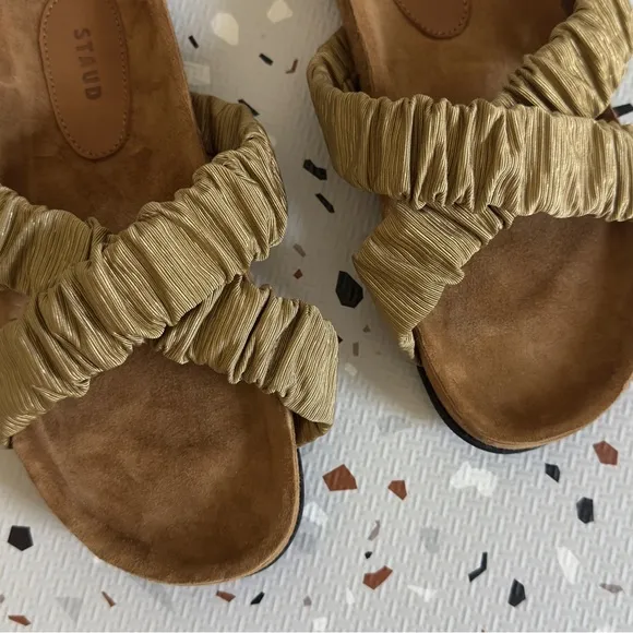 Staud Michel Slide Fennel Cashew Ruched Crisscross Sandals Size 37