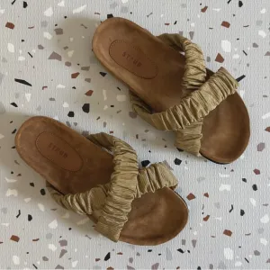 Staud Michel Slide Fennel Cashew Ruched Crisscross Sandals Size 37
