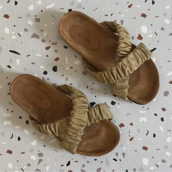 Staud Michel Slide Fennel Cashew Ruched Crisscross Sandals Size 37