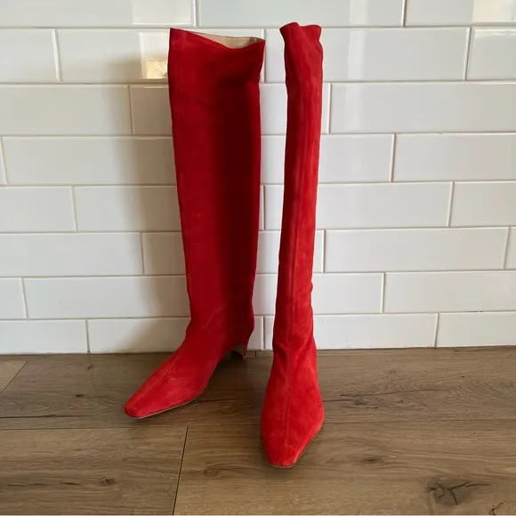 STAUD Red Wally Suede Boots Red 7