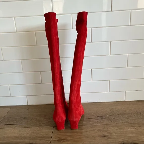 STAUD Red Wally Suede Boots Red 7