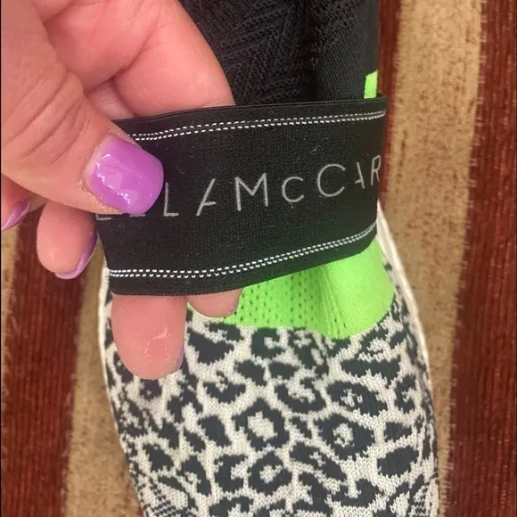 Stella McCartney leopard and neon green stretchy strap slip on athletic shoes. 8