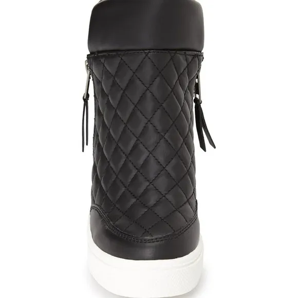 Steve Madden Black Leather 4&quot;Hidden Wedges Zip Platform Sneakers Quilted 10 RARE