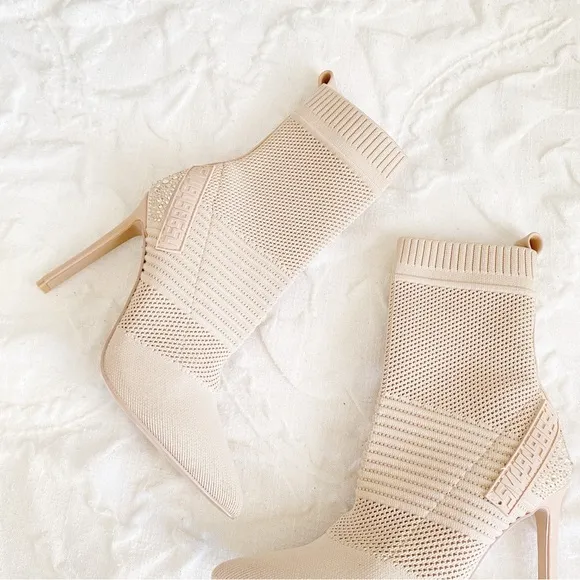Steve Madden Maxwelle Blush Rhinestone High Heel Sock Booties