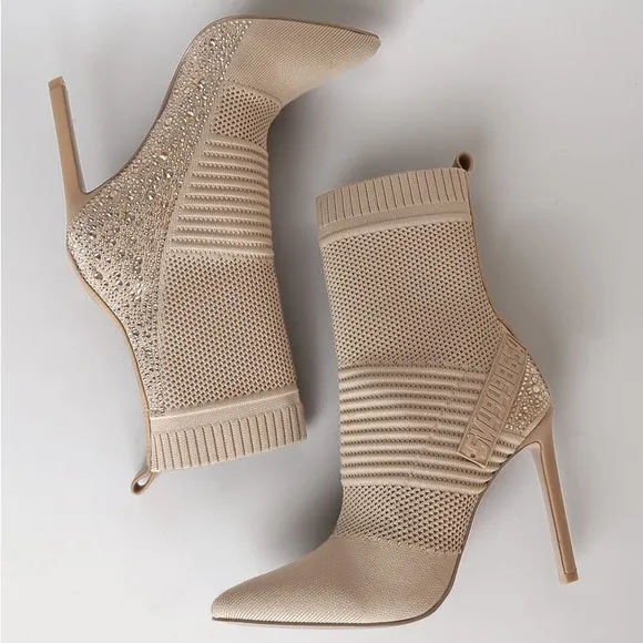 Steve Madden Maxwelle Blush Rhinestone High Heel Sock Booties