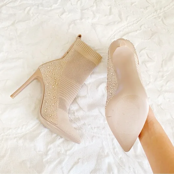 Steve Madden Maxwelle Blush Rhinestone High Heel Sock Booties
