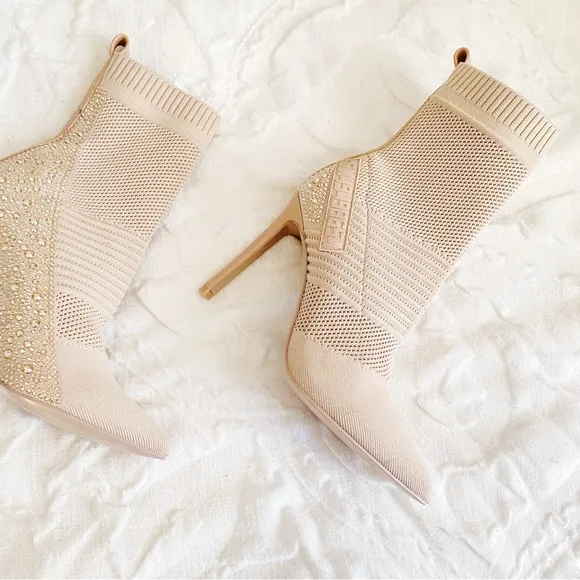 Steve Madden Maxwelle Blush Rhinestone High Heel Sock Booties