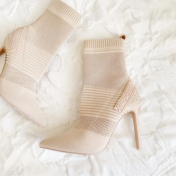 Steve Madden Maxwelle Blush Rhinestone High Heel Sock Booties