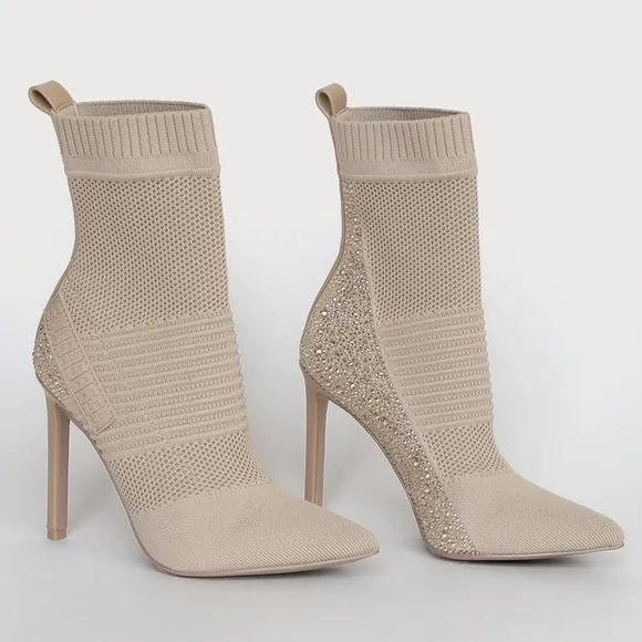 Steve Madden Maxwelle Blush Rhinestone High Heel Sock Booties