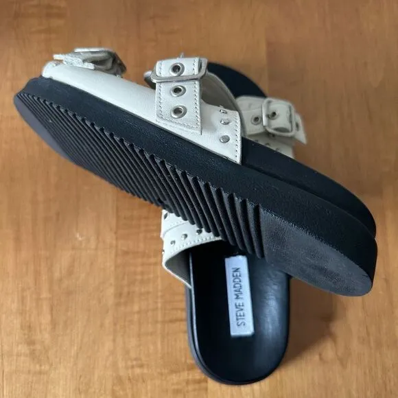 Steve Madden Melanie Bone Leather Buckled Slide Sandals