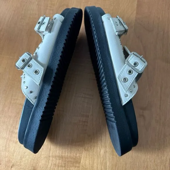 Steve Madden Melanie Bone Leather Buckled Slide Sandals