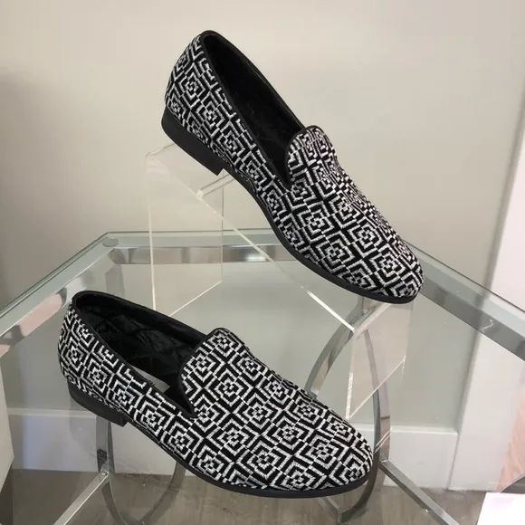 ❤️Steve Madden Men’s Black/White Calculus Slip-on Loafers Dress Shoes, S…