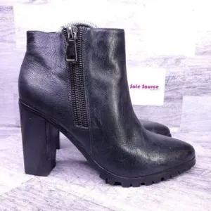 Steve Madden Norris Lugged Sole Heeled Leather Ankle Boot Black Women's 10 NEW