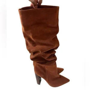 Steve Madden Swagger Cognac Knee-High Slouchy Pointed Toe Suede Boots Size 7 New