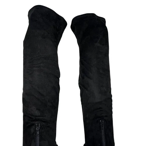 Steve Madden Venuss Over-The-Knee Boots Black Suede Gold Heel Size 8.5 New