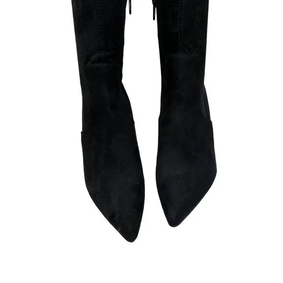 Steve Madden Venuss Over-The-Knee Boots Black Suede Gold Heel Size 8.5 New