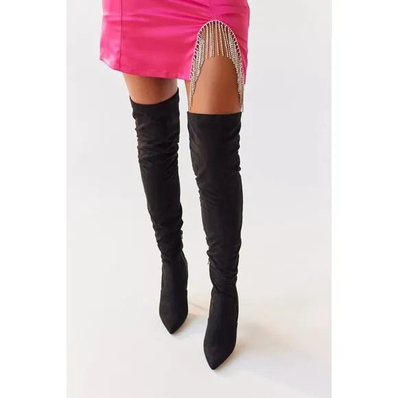 Steve Madden Venuss Over-The-Knee Boots Black Suede Gold Heel Size 8.5 New