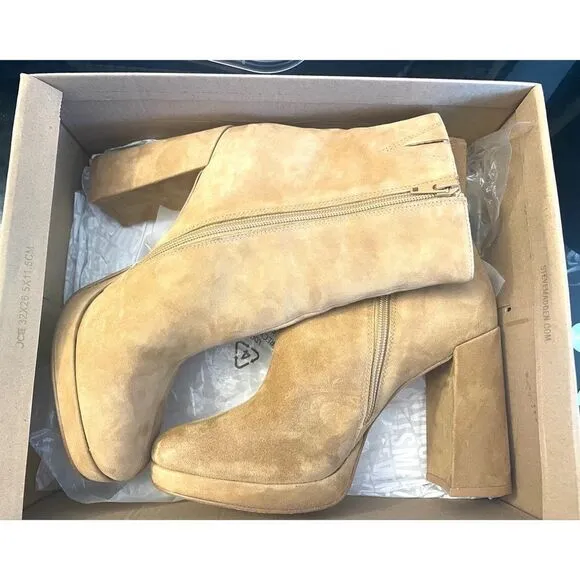 Steve Madden Main Tan Suede Ankle Platform Boots Women’s Shoes Size 8.5 Medium