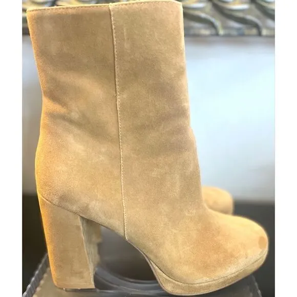 Steve Madden Main Tan Suede Ankle Platform Boots Women’s Shoes Size 8.5 Medium