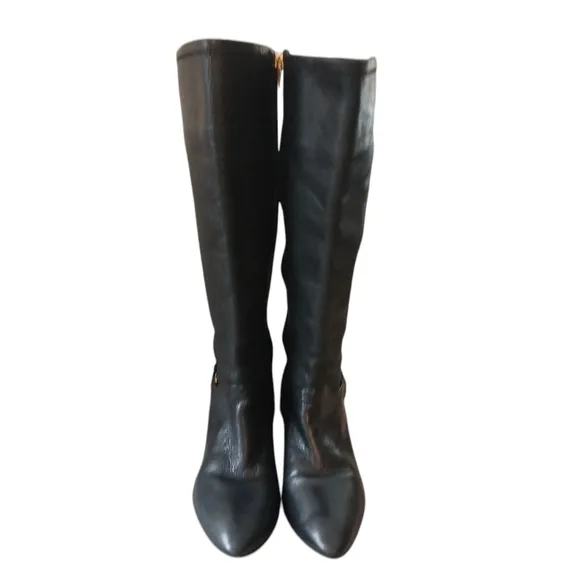 STEVEN Jaden Women's Tall Black Leather Wedge Boot Knee High Boots sz 8.5