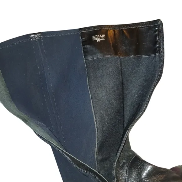 STEVEN Jaden Women's Tall Black Leather Wedge Boot Knee High Boots sz 8.5