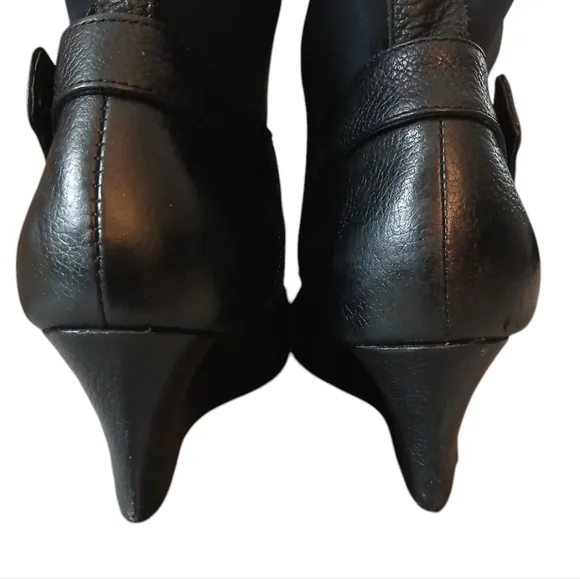 STEVEN Jaden Women's Tall Black Leather Wedge Boot Knee High Boots sz 8.5