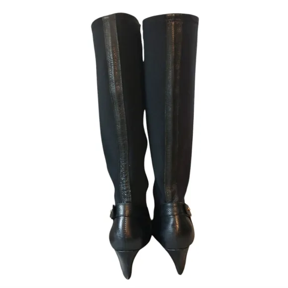 STEVEN Jaden Women's Tall Black Leather Wedge Boot Knee High Boots sz 8.5