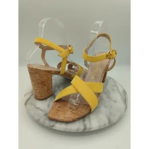 Stuart Weitzman Analeigh Shoes Woman's 10 Sandal Yellow Suede Cork Heel