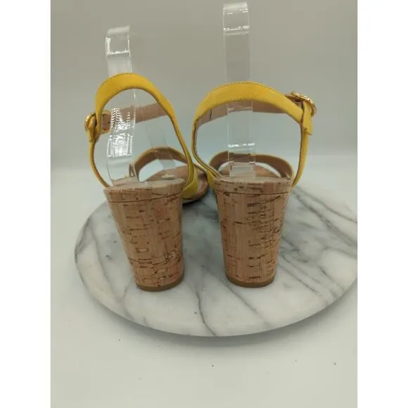 Stuart Weitzman Analeigh Shoes Woman's 10 Sandal Yellow Suede Cork Heel