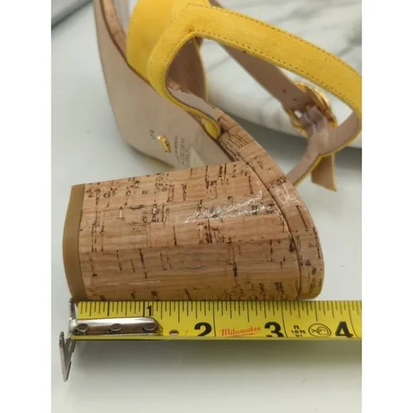 Stuart Weitzman Analeigh Shoes Woman's 10 Sandal Yellow Suede Cork Heel